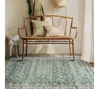 BILEEHOME Vintage Design Floral Area Rug 3x5 Cover Print Distressed Carpet Multi Rug Kitchen Living Room Bedroom Dining Room,Dark Green
