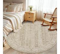 BILEEHOME Vintage Rug Indoor Floor Cover Floral Print Cream&Light Tan Circle Rug 5' Round Kitchen Living Room Bedroom Dining Room