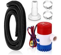 Bilge Pump 12V, 1100GPH Water Pump Non-Automatic Boat Bilge Pump Camping Pump with Hose 180cm Full Body Connection and 2 Closures for Marine Boats Yacht Caravans