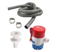Bilge Pump Installation Kit, Bilge Pump Plumber Set, 12V Marine Bilge Pump with 78.7 Inch Bilge Pump Hose - Includes Hull Feed Through and 2 Stainless Steel Clamps
