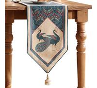 bilin gaier Linen Blue Table Runner 118 Inches Long,Vintage Rustic Farmhouse Bird and Flower Table Runners,Fall Table Decor for Christmas Thanksgiving Living Room Kitchen.12×118 Inches-DorodangoA