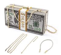 Bilinavy Money Clutch Purses for Women, Stack of Cash Dollars Crystal Clutch Purses, Grey, S