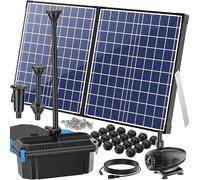 Biling 50W Solar Pond Filter Kit, 2100L/H Biological Solar Pond Filtration System Clean Water for Up to 4000L Koipond Waterfall with 3 Nozzles Adjustable Valve