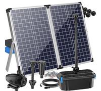 Biling Solar Pond Filter Kit 2500L/H 70W Solar Pond Filtration System with 3 Nozzles Adjustable Valve, Biological Filter Clean Water for Up to 4200L Fish Tank Waterfall