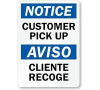 Bilingual Customer Self Pick-up Indication Sign, English Spanish Commercial Logistics Service Guide Metal Plate, 8x12 Inch