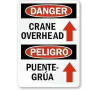 Bilingual Danger Peligro Crane Overhead Puente Grua With Arrow Up Machinery Alert Warning Metal Sign Aluminum Signs for Outdoors Use Yard Farm Fence Home Wall Decor 8x12 inch
