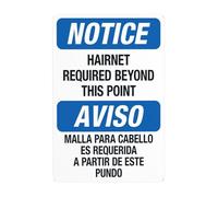Bilingual Hairnet Required Beyond This Point Metal Warning Sign, Caution Security Poster for Road Street Home Business Wall Decor 12×8 Inches