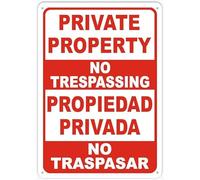 Bilingual Private Property No Trespassing Warning Metal Sign Aluminum Signs for Outdoors Use Yard Farm Fence Home Wall Decor 8x12 inch