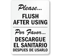 Bilingual Restroom Civilized Usage Prompt Sign, English Spanish After-use Flush Public Washroom Rule Plate, 8x12 Inch
