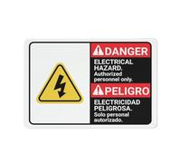 Bilingual Spanish Electrical Hazard Authorized-Only Graphic Plaque 16"x12" Rust-Free Aluminum Sign,Weather-Resistant Plaque Indoor Outdoor