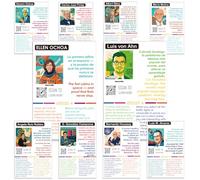 Bilingual Spanish Scientist Posters for Classroom Decor, 11x17 Inch Set of 10 Hispanic STEM Figures, Waterproof Spanish English Science Wall Art with QR Code, Dual Language Bulletin Board Decoration