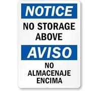 Bilingual Upper Space Storage Forbidden Sign, English Spanish Warehouse Goods Placement Regulation Metal Plate, 8x12 Inch