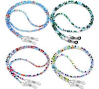 BILIONE Beaded Eyeglasses Chain, 4 PCS Colorful Bead Glasses Strap Anti-slip Spectacle Chains, Sunglasses String Lanyard Eyewear Strap for Women (Blue, Green, Sky Blue, Grass Green)