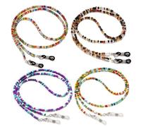BILIONE Beaded Eyeglasses Chain, 4 PCS Colorful Bead Glasses Strap Anti-slip Spectacles Cord, Sunglasses Straps Lanyard Eyewear Strap for Women Sports (Amber, Red, Cyan, Purple)