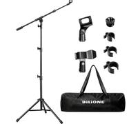 BILIONE Extendable Microphone Tripod Stand, Mini Desktop Mic Stand with Microphone Clip, 5/8" to 3/8" Metal Screw Adapter for Blue Snowball, Shure SM7B, Sm58 & Other Microphones (Floor-standing)