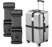 BILIONE Luggage Straps Adjustable Suitcase Straps, Lockable Against Accidental Opening, Easy to Identify Travel Accessories, Add a Bag Connector Holds Suitcase Together (2-Versatile Black)