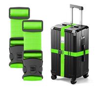 BILIONE Luggage Straps Adjustable Suitcase Straps, Lockable Against Accidental Opening, Easy to Identify Travel Accessories, Add a Bag Connector Holds Suitcase Together (2-Energetic Green)