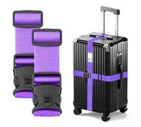 BILIONE Luggage Straps Adjustable Suitcase Straps, Lockable Against Accidental Opening, Easy to Identify Travel Accessories, Add a Bag Connector Holds Suitcase Together (2-Lucky Purple)