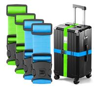 BILIONE Luggage Straps TSA Approved Add a Bag Premium Accessory for Travel Bag Closure (4-Vibrant Blue + Green)