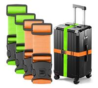 BILIONE Luggage Straps TSA Approved Add a Bag Premium Accessory for Travel Bag Closure (4-Vibrant Orange + Green)
