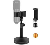 BILIONE Versatile Desktop Microphone Stand, Adjustable Table Mic Stand with Microphone Clip, Cell Phone Clip, 5/8" Male to 3/8" Female Metal Adapter