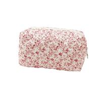 BILIPOPX Floral Makeup Bag Cotton Quilted Toiletry Bag Cute Aesthetic Cosmetic Bag Kawaii Puffy Coquette Travel Organizer Pouch Purse for Women, Light Pink, Classic