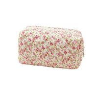 BILIPOPX Floral Makeup Bag Cotton Quilted Toiletry Bag Cute Aesthetic Cosmetic Bag Kawaii Puffy Coquette Travel Organizer Pouch Purse for Women, Red-Green, Classic