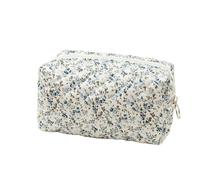 BILIPOPX Floral Makeup Bag Cotton Quilted Toiletry Bag Cute Aesthetic Cosmetic Bag Kawaii Puffy Coquette Travel Organizer Pouch Purse for Women, Blue, Classic