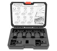 BILITOOLS 6PCS Flex Head Crows Foot Line Wrench Set, 3/8" & 1/2" Drive | Injector Fuel Line Sockets Wrench Set, Crowfoot Flare Nut Socket Wrench, Metric 12 14 16 17 18 19 mm, Storage Box