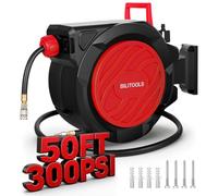 BILITOOLS Retractable Air Hose Reel 1/2" x 15m Max 300PSI Auto Rewind | High Flow Hybrid Air Hose, 1.5m Lead-In Hose, 180° Swivel Wall/Ceiling Mount, Enclosed Air Compressor Hose Reel