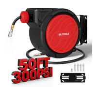 BILITOOLS Retractable Air Hose Reel 15m, 3/8" x 50FT Max 300PSI Auto Rewind | Hybrid Air Hose, 1.5m Lead-In Hose, 180° Swivel Wall/Ceiling Mount, Enclosed Air Compressor Hose Reel