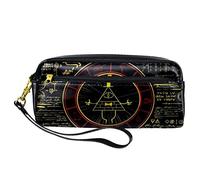 Bill Cipher Wheel Zodiac Pencil Case Pen Bag Pouch PU Leather Stationery Pouch with Zipper for Boys Girls School & Office Supplies