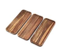 Bill.F Acacia Wood Serving Trays,Set of 3, 14.5x5.5 Rectangular Platters | Solid acacia wood serving trays set of 3, rectangular wooden platters for dessert, fruit, charcuterie, appetizers, and food