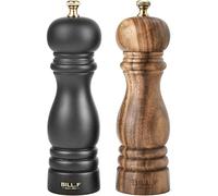 Bill.F Salt and Pepper Grinder Set of 2, 18cm Black & Wood Mill | 7 Inch adjustable ceramic rotor, refillable salt and pepper shakers for peppercorns, kitchen cooking, and gifts