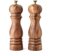 Bill.F Salt and Pepper Grinder Set, Wood Pepper Mill Set of 2 Manual Salt Pepper Shakers Grinder Refillable 7 Inch with Adjustable Ceramic Grinding Rotor