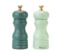 Bill.F Salt and Pepper Grinder Set, Wood Pepper Mill Set of 2 Manual Salt Pepper Shakers Grinder Refillable 5 Inch with Adjustable Ceramic Grinding Rotor（Set of 2 Green）
