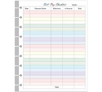 Bill Pay Checklist Refills - 50 Sheets/100 Pages Classic Size Colorful Monthly Budget Forms for 9-Disc Happy Planners, 7"x9.25"