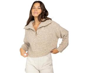 BILLABONG Womens Lost Heaven Half Zip Relaxed Cropped Jumper - Khaki - L