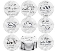 Billbotk Ceramic Coasters with Bible Verses, Coasters Set of 8 with Holder, Absorbent Drink Coasters for Home Decor and Christian Gifts, 4 Inches