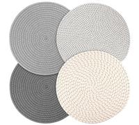 Billbotk Round Woven Placemats Set of 4, 13 Inches Kitchen Table Place Mats for Dining Table, Trivets for Hot Pots and Pans, Boho Table Decorations for Table Setting, Tabletop Accessories