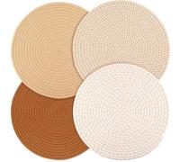 Billbotk Round Woven Placemats Set of 4, 13 Inches Kitchen Table Place Mats for Dining Table, Trivets for Hot Pots and Pans, Boho Table Setting Decor, Fall Decorations for Home