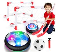 Billeeit 3-in-1 Hover Soccer Ball Set, Including 2 LED Hover Hockey and Soccer Ball Toys, Indoor Red & White Goals, Sports Game Toy, Soccer Gift for 4-8, 8-12 Years Old Boys