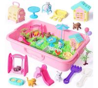 Billeeit Pet Sensory Bin Sand Toy with 2.2lbs Green Magic Sand, Dog ＆ Cat Play Sand Kit for Boys and Girls Including 28pcs Accessories Total, Sand Box Toys Gift for Kids 3+ Indoor Creativity