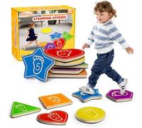 Billeeit Wooden Stepping Stones, Multi-Shape and Colored Stepping Stones for Kids 3 4 5 6 7 and Toddler Indoor Activity, Balance Sensory Wood Montessori Toys(6Pcs with Game Manual)