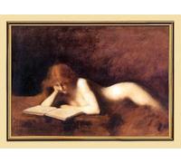 Biller Antik The Reading Nude Jean Jacques Henner Painting 19th Century LW A2 10
