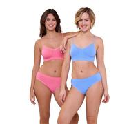 Billet Doux Women's Zen Attitude Bra, Cornflower + Sunkist Coral, 32/34 (Pack of 2)