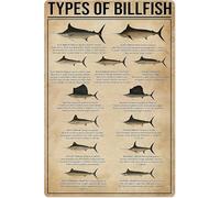Billfish Chart Posters Wall Decor Educational Science Metal Signs Types of Billfish School Decor Club Decor Home Decor Plaque 8x12 Inch