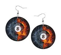 Billiard Ball In Fire And Water Earrings Baseball Round Shape Leather Earring Lightweight Dangle Women Girls Jewelry Perfect For Everyday Wear