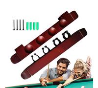 Billiard Cue Holder - Hardwood Wall Bracket 27 X 3 X 3 Cm, 4 Clips For Billiard Cues, Sturdy Adjustable Wooden Storage Organizer | Stylish Pool Accessory For Affich