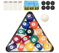 Billiard Pool Balls with Cue Chalks, Triangle Ball Rack, Tip Replacements and Table Spot Stickers, Pool Table Accessories
